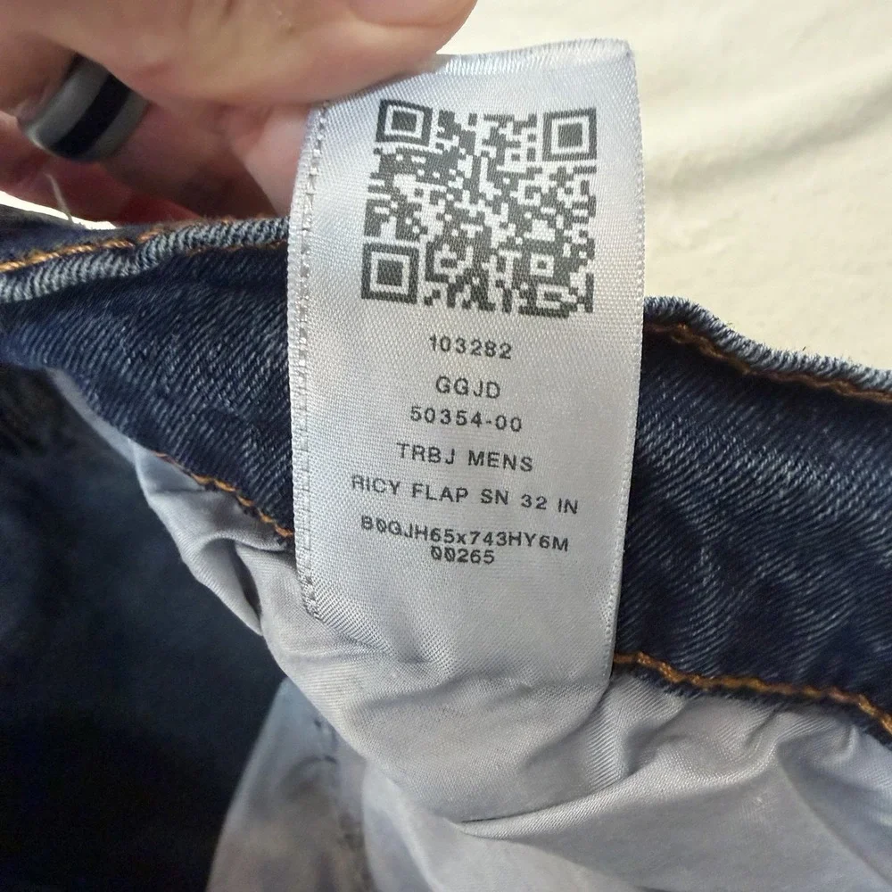 True Religion Ricky Relaxed Straight Jeans Mens 36x32 Blue Flap Stretch Denim